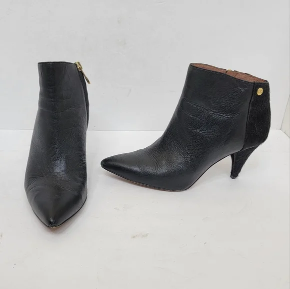 Louise et Cie Pointed Toe Black Leather & Cow Hair Heel Booties Size 7.5 - Picture 4 of 16